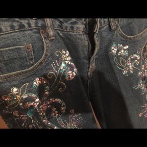 Rhinestone sequined blue jeans
